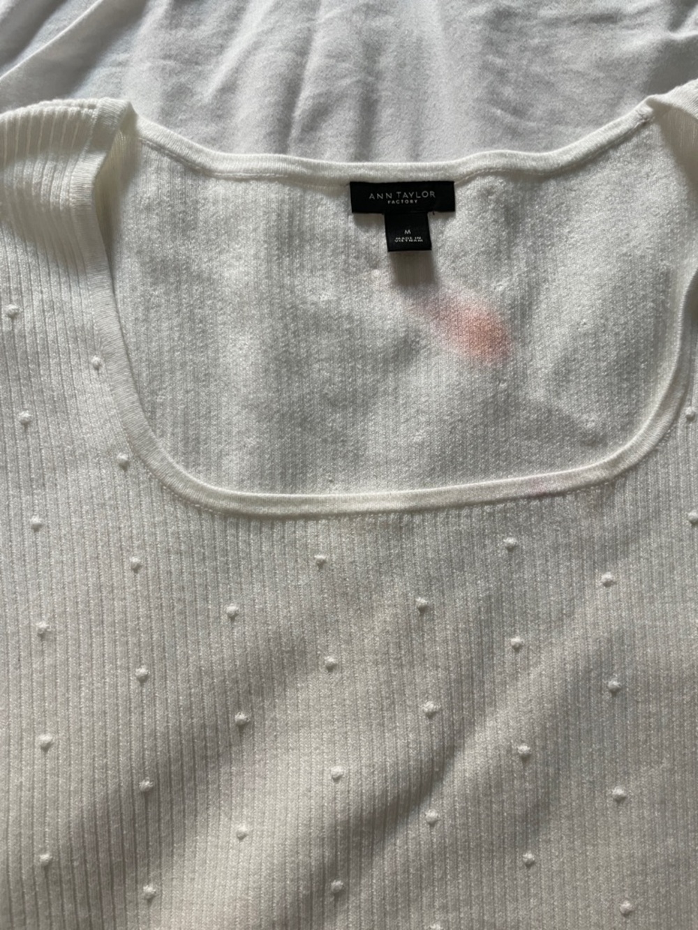 Ann Taylor White Textured Square-Neck Short Sleeve Sweater Top - Picture 5 of 7